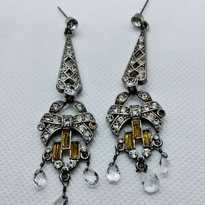 Monet Silver and Yellow Crystal Drop Earrings
